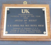 Voted Clinical tutor of the Year by University of Kentucky (USA) 2000